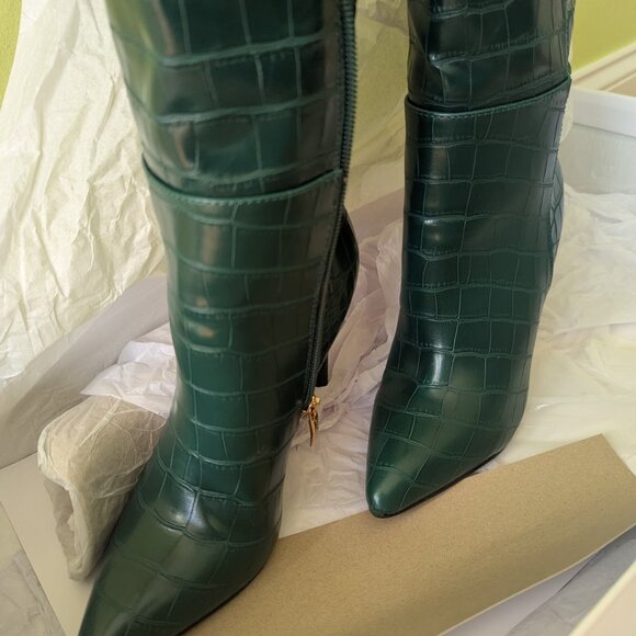 GUESS Faux-Croc leather Boots Forest Green Sz 6 - Picture 7 of 12